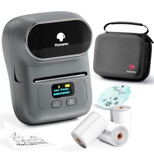 Phomemo M110 Etikettendrucker, Bluetooth Thermo Etikettenmacher Set,Tragbarer Etikettiergerät für Kleinunternehmen,Haushalt,Schule,Aufkleber Drucker mit 3 Rollen Etiketten und 1 Tragbare Tasche -Grau von Phomemo