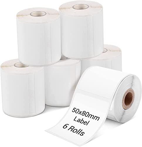 Phomemo 6 Rollen M110 Etikett, 6 Rollen M110/M220/M120/M200/M250/M221 Thermopapier – 1.97"x3.15"(50x80mm) Etikett quadratisches Mehrzweck-Etikett selbstklebend, 100 Etiketten/Rolle（6 Rollen） von Phomemo