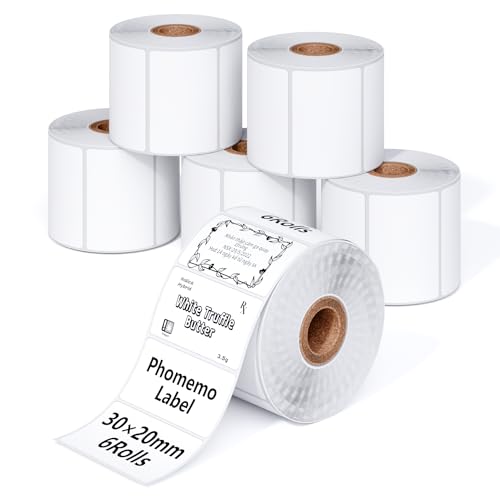 Phomemo M110 Etiketten - 6 Rollen Phomemo Thermo Etikettenpapier Selbstklebende 30x20mm (1.18“ x 0.79“),320 Etiketten/Rolle,kompatibel mit M110 M200 M120 M220 M221 M108 M102 M100 M150 M250 M260. von Phomemo