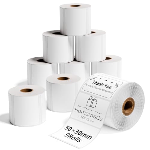 Phomemo M110 Etiketten,9 Rollen Phomemo Thermo Etikettenpapier Selbstklebende,1.96 "x1.18"(50x30mm),230/Rolle,kompatibel mit M110 M200 M120 M220 M221 M108 M102 M100 M150 M250 M260.9 Rollen Etiketten von Phomemo