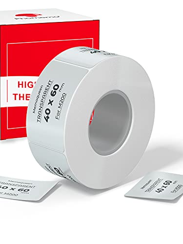 Phomemo M200 etikett Transparentes etikett,Multifunktionales selbstklebendes transparentes Etikett Thermoetikett, 40 mm * 60 mm, 130 Etiketten/Rolle,Kompatibel mit Phommeo M200 Etikettendrucker von Memoqueen