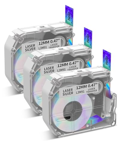 Phomemo M950 M960 Etikettenband x 3 - Laserbänder, Kompatibel mit Brother P-Touch M-Band, 12mm x 4m, Kompatibel mit Brother PT-M95 PT-85 PT-70BM PT-90 Etikettendrucker (Schwarz auf Laser-Silbergrund) von Phomemo