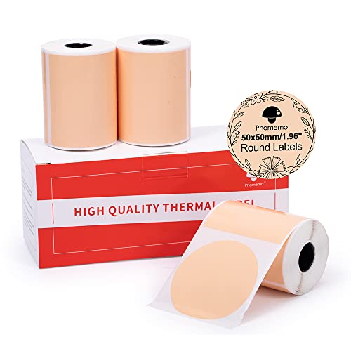 Phomemo Runde Farbig selbstklebende Etiketten 1.97"*1.97"(50x50mm), 3 Rollen Thermo-Etikettenpapier für Phomemo M110/M221/M200/M120/M220 Etikettendrucker 140 Etiketten pro Rolle (Khaki) von Phomemo