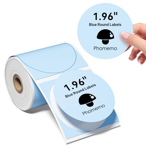 Phomemo Runde Farbig selbstklebende Etiketten 1.97"*1.97"(50x50mm), Thermo-Etikettenpapier für Phomemo M110/M220/M221/M200/M120/M100/M108/M150/M250/M260 Etikettendrucker 140 Etiketten pro Rolle (Blau) von Phomemo