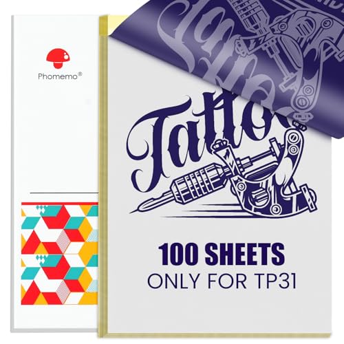 Phomemo TP31 Tattoo Transferpapier 100 Blätter, Tattoo Stencil Papier Kompatibel mit TP31 Tattoo Drucker, 80 * 135 mm (3.1" x 5.3") Size von Phomemo