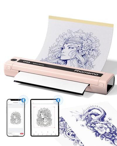 Phomemo TP88 Tattoo Drucker Rosa, Thermodrucker Tattoo Stencil Drucker, Bluetooth Tattoo Thermal Printer, Wireless Tattoo Printer Tragbarer mit 10pcs Tattoo Transferpapier für Smartphone & PC von Phomemo