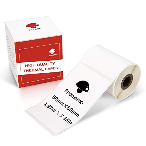 Phomemo M110 Thermoetikettenpapier-Multifunktionales selbstklebendes Etikett Adressetikett，1.97“x3.15”（50x80mm）, Geeignet für Phomemo M110 M200 M120 M220 M221 Etikettendrucker,100 Etiketten/Rolle von Phomemo