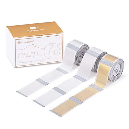 Phomemo D50 Transparente Etiketten, 3 Rollen selbstklebende Thermoetiketten, 20 mm x 40 mm, kompatibel mit Phomemo D50 etikettiergerät,150 Etiketten/Rolle, 3 Rollen(Transparent, Golden, Silber) von Phomemo