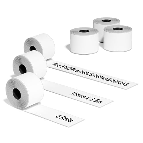 Phomemo Weißes Papier Kompatibel mit M02Pro,M02S,M03AS,M04AS Mini Thermodrucker,Weißes Etiketten(15mm*3.5m, 6 Rollen) von Phomemo