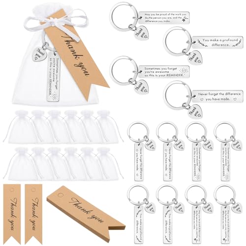 Photect 12 Sets Dankeschön Geschenke für Kollegen Lehrer Thank You Geschenke inklusive 12 Edelstahl Inspirierend Schlüsselanhänger 12 Karten 12 Organzabeutel Geschenk für Kolleginnen Krankenschwestern von Photect