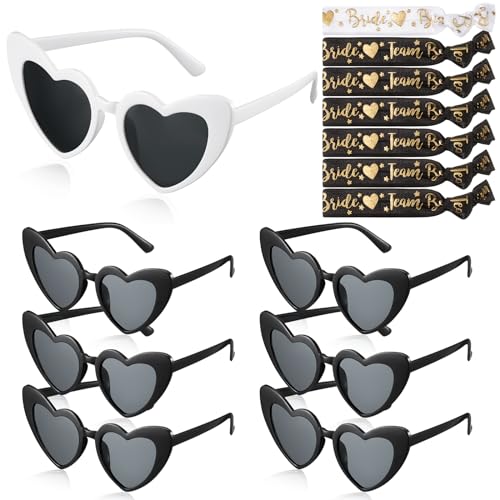 Photect 14 Stück Herz Sonnenbrille Herz Brille JGA Sonnenbrille Team Bride Armbänder Braut Armbänder Hochzeit Dekoration Accessoires für Junggesellenabschied Braut Brautjungfer Party Fotoshooting von Photect