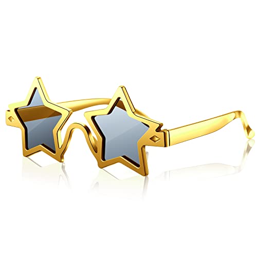 Photect Sternförmige Brille Pentagramm Sternenbrille Kostüm Sternform Brille Neuheit Weihnachten Stern Partybrille für Kinder Erwachsene Fotokabinen Requisiten (Gold, Schwarz) von Photect