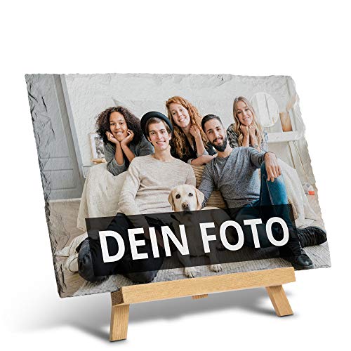 PhotoFancy – Schieferplatte mit Foto bedrucken lassen – Schiefertafel personalisiert – Schieferplatte mit deinem Foto und Staffelei zum Aufstellen (30 x 20 cm) von PhotoFancy