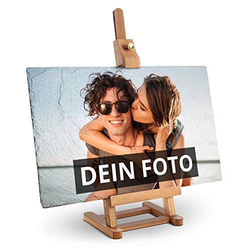 PhotoFancy – Schieferplatte mit Foto bedrucken lassen – Schiefertafel personalisiert – Schieferplatte mit deinem Foto und Staffelei zum Aufstellen (40 x 25 cm) von PhotoFancy