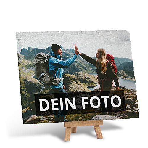 PhotoFancy – Schieferplatte mit Foto bedrucken lassen – Schiefertafel personalisiert – Schieferplatte mit deinem Foto und Staffelei zum Aufstellen (20 x 15 cm) von PhotoFancy