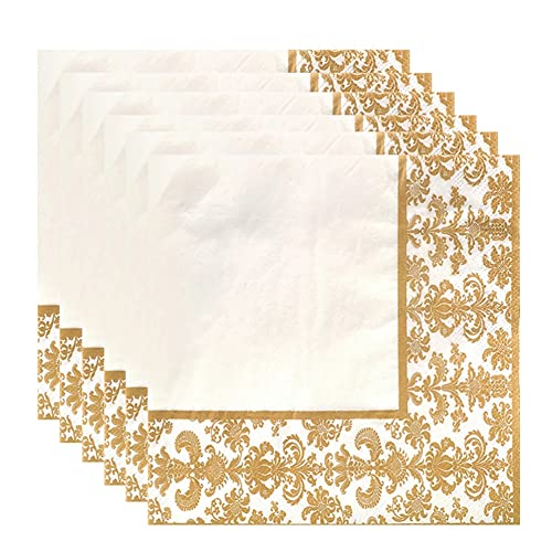 100 StüCke Gold Druck Einwegser Vietten Seiden Papier Bedruckte Servietten für Restaurant und Hotel (Golden + Weiß) von Phyachelo