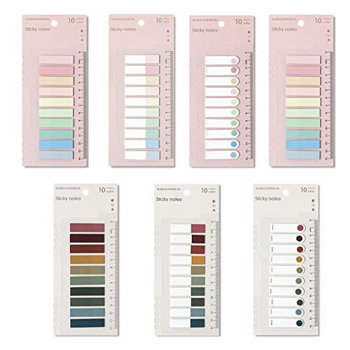 1400 Stück Index Haftnotizen Tabs,7 Set Haftstreifen Index Beschreibbare Farbige Lese Tabs mit Herrscher, 6 Stile Morandi Sticky Notes mit Transparente Haftnotizen Page, für Büro Schule Zuhause von Piacolnic