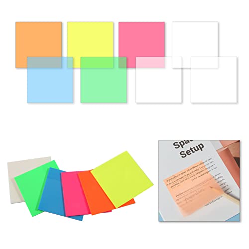 400 Blätter Transparente Haftnotizen,8 Pads Transparent Sticky Notes, Wasserfest Farbige Haftnotizen, Selbstklebendes Haftnotizen Set Für Von Bürodokumenten Oder Büchern von Piacolnic