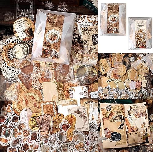 Piacolnic 400 Stück Vintage Scrapbooking Stickers Set, Vintage Stickers Dekorative Papier Zubehör, Journal Aesthetic Sticker Retro Dekorative Sticker für Sammelalbum Scrapbook Zubehör DIY Fotoalbum von Piacolnic