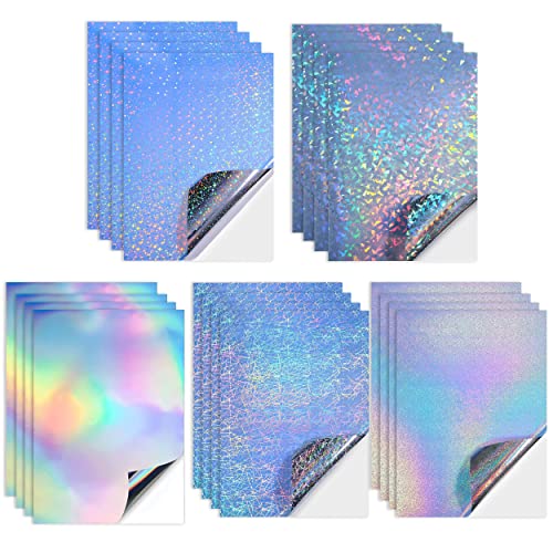 Holographische Aufkleber Papier, 20 Blatt 5 Styles A4 Druckbare Klare Vinyl Aufkleber Papier, Schnell Trocknen Rainbow Selbstklebend Aufkleber für Laser und Tintenstrahldrucker DIY Aufkleber von Piacolnic