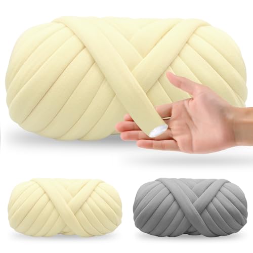 25m Chunky Yarn Zum Handstricken, DIY Weich Wolle Dickes Garn Geeignet für Anfänger zur Herstellung von Handgefertigten Decken, Handtaschen, Crossbody Bags, Kissen Usw, 500g (Cremegelb) von Piashow