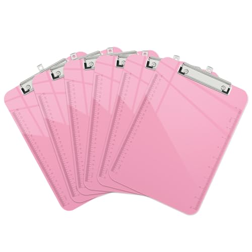 Piasoenc 6 Pack Plastic Clipboards,Translucent Clip Board with Low Profile, Purple Clipboard with Ruler,Office Clipboards, School Supplies, Letter Size 12.5 x 9 Inches,Pink von Piasoenc