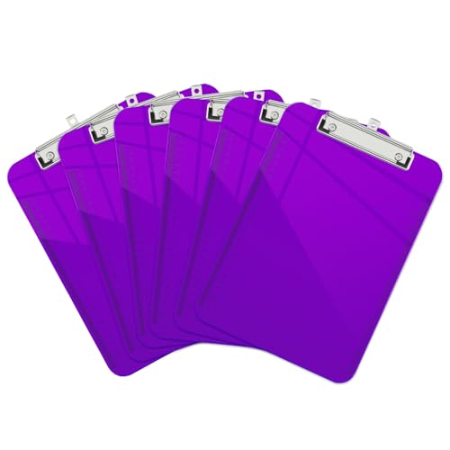 Piasoenc 6 Pack Plastic Clipboards,Translucent Clip Board with Low Profile, Purple Clipboard with Ruler,Office Clipboards, School Supplies, Letter Size 12.5 x 9 Inches,Purple von Piasoenc