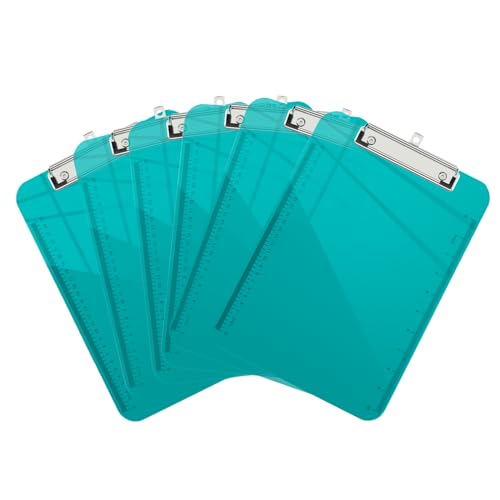 Piasoenc 6 Pack Plastic Clipboards,Translucent Clip Board with Low Profile, Purple Clipboard with Ruler,Office Clipboards, School Supplies, Letter Size 12.5 x 9 Inches,Teal von Piasoenc