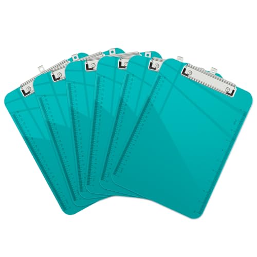 Piasoenc 6 Pack Plastic Clipboards,Translucent Clip Board with Low Profile, Purple Clipboard with Ruler,Office Clipboards, School Supplies, Letter Size 12.5 x 9 Inches,Teal von Piasoenc