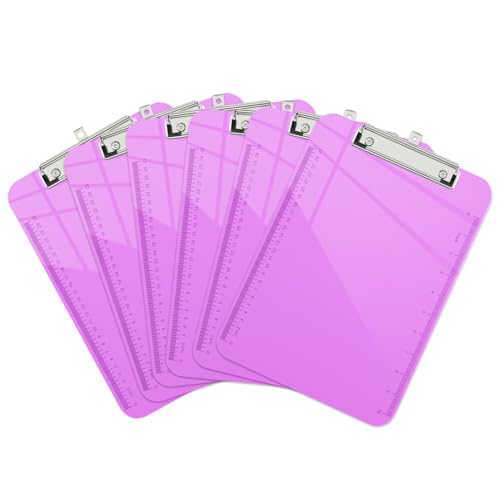 Piasoenc 6 Pack Plastic Clipboards,Translucent Clip Board with Low Profile, Purple Clipboard with Ruler,Office Clipboards, School Supplies, Letter Size 12.5 x 9 Inches,light Purple von Piasoenc