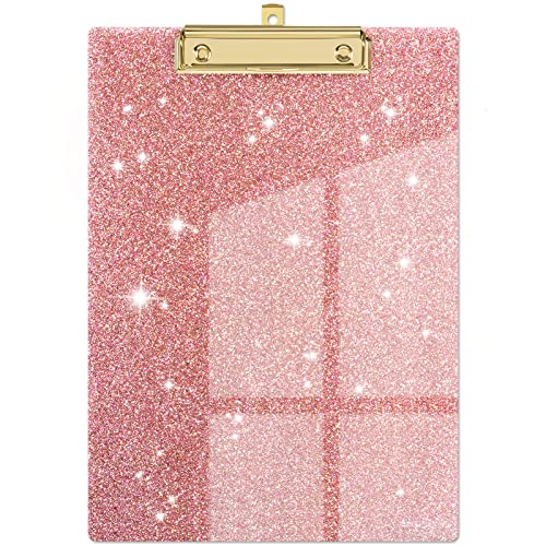 Piasoenc Acryl Klemmbretter, Mode Glitter Klemmbrett, Standard Letter Größe Klemmbrett, A4 Größe 12,5 "x 9", Cute Konfetti Klemmbretter für Frauen, Rose Gold Desk Bürobedarf und Zubehör von Piasoenc