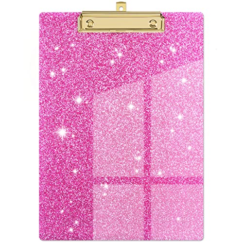 Piasoenc Acryl Klemmbretter, Mode Glitter Klemmbrett, Standard Letter Größe Klemmbrett, A4 Größe 12,5 "x 9", Cute Konfetti Klemmbretter für Frauen, Rose Gold Desk Bürobedarf und Zubehör von Piasoenc