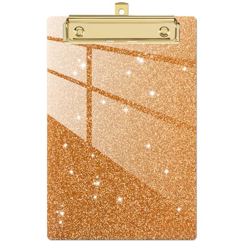 Piasoenc Acryl kleine Zwischenablage, Mode Glitter Zwischenablage, A5 Klemmbretter A5 Klemmbrett, niedlich Konfetti Klemmbretter für Kinder, Studenten, Lehrer, Frau, Künstler, Orange von Piasoenc