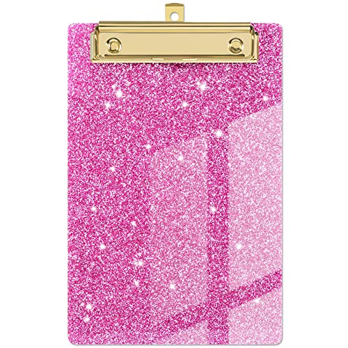 Piasoenc Acryl kleine Zwischenablage, Mode Glitter Zwischenablage, A5 Klemmbretter A5 Klemmbrett, niedlich Konfetti Klemmbretter für Kinder, Studenten, Lehrer, Frau, Künstler, Warmes Rosa von Piasoenc