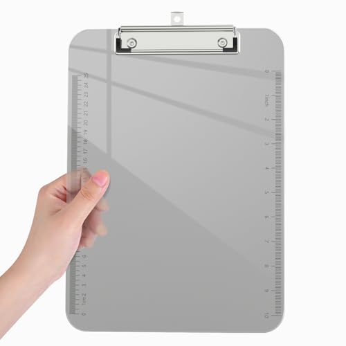 Piasoenc Plastic Clipboards, Translucent Clip Board with Low Profile, Purple Clipboard with Ruler,Office Clipboards, School Supplies, Letter Size 12.5 x 9 Inches, Grey von Piasoenc