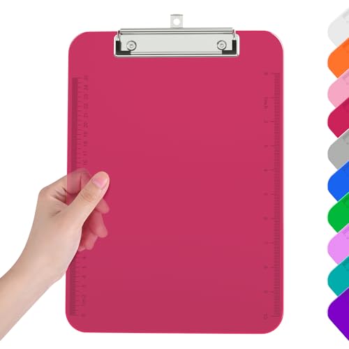 Piasoenc Plastic Clipboards, Translucent Clip Board with Low Profile, Purple Clipboard with Ruler,Office Clipboards, School Supplies, Letter Size 12.5 x 9 Inches, Red von Piasoenc