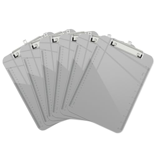 Piasoenc 6 Pack Plastic Clipboards,Translucent Clip Board with Low Profile, Purple Clipboard with Ruler,Office Clipboards, School Supplies, Letter Size 12.5 x 9 Inches,Grey von Piasoenc