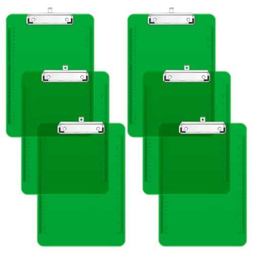 Piasoenc 6 Pack Plastic Clipboards,Translucent Clip Board with Low Profile, Purple Clipboard with Ruler,Office Clipboards, School Supplies, Letter Size 12.5 x 9 Inches,Green von Piasoenc