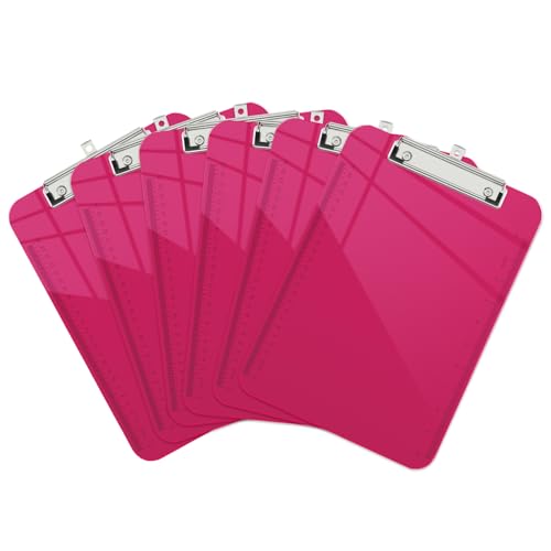 Piasoenc 6 Pack Plastic Clipboards,Translucent Clip Board with Low Profile, Purple Clipboard with Ruler,Office Clipboards, School Supplies, Letter Size 12.5 x 9 Inches,Red von Piasoenc