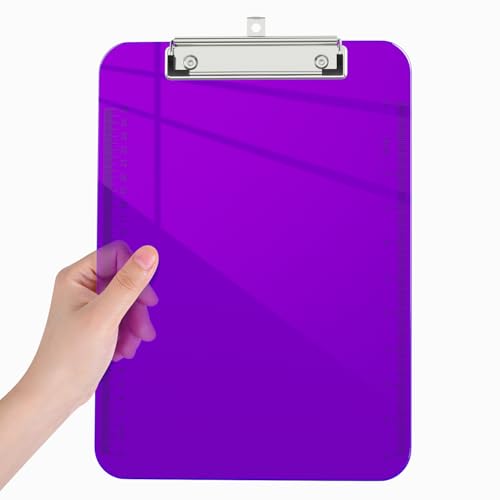 Piasoenc Plastic Clipboards, Translucent Clip Board with Low Profile, Purple Clipboard with Ruler,Office Clipboards, School Supplies, Letter Size 12.5 x 9 Inches, Purple von Piasoenc