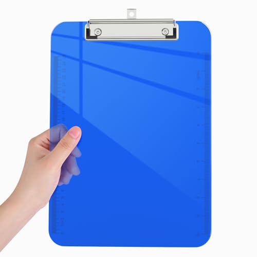 Piasoenc Plastic Clipboards, Translucent Clip Board with Low Profile, Purple Clipboard with Ruler,Office Clipboards, School Supplies, Letter Size 12.5 x 9 Inches,Blue von Piasoenc