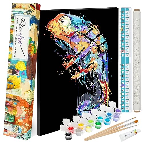 PicArt Malen nach Zahlen Set - Chamäleon 40cm x 50cm Leinwand – mit Acrylfarben & da Vinci Pinsel – Made in Germany, fertig bespannt von PicArt