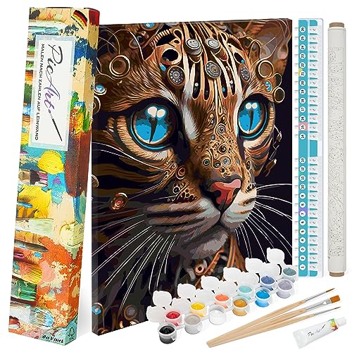 PicArt Malen nach Zahlen Set - Katze Cleopatra 40cm x 50cm Leinwand – mit Acrylfarben & da Vinci Pinsel – Made in Germany, fertig bespannt von PicArt