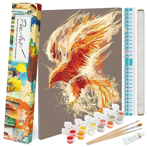 PicArt Malen nach Zahlen Set - Phönix 40cm x 50cm Leinwand – mit Acrylfarben & da Vinci Pinsel – Made in Germany, ohne Rahmen von PicArt