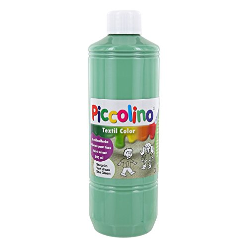 Textilfarbe Seegrün, 500ml Flasche - PICCOLINO Textil Color - Stoffmalfarbe auf Wasserbasis, hochwertig, gebrauchsfertig, ergiebig von Piccolino