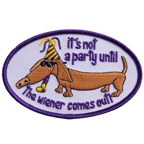 Lustiger Wiener Hund Dackel Party Bestickter Aufnäher mit Bügelkleber von Pickwicks