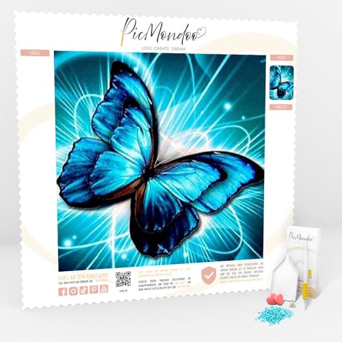 Picmondoo - Diamond Painting Bilder - Blauer Schmetterling - Diamond Painting Bild in 15x15cm - Diamond-Painting für Anfänger und alle Altersgruppen - Diamant Painting Bilder mit AB Steinen von Picmondoo