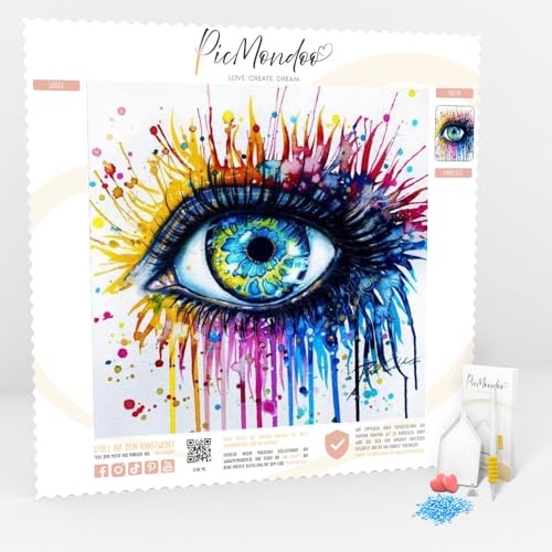 Picmondoo - Diamond Painting Bilder - Color Splash Eye - Diamond Painting Bild in 15x15cm - Diamond-Painting für Anfänger und alle Altersgruppen - Diamant Painting Bilder mit AB Steinen von Picmondoo