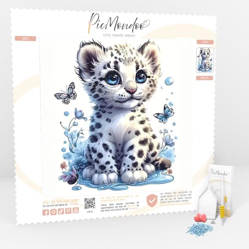 Picmondoo - Diamond Painting Bilder - Leo Leopard - Diamond Painting Bild in 20x15cm - Diamond-Painting für Anfänger und alle Altersgruppen - Diamant Painting Bilder mit AB Steinen von Picmondoo