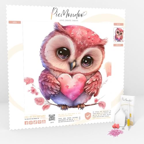 Picmondoo - Diamond Painting Bilder - Loving Owl - Diamond Painting Bild in 15x15cm - Diamond-Painting für Anfänger und alle Altersgruppen - Diamant Painting Bilder mit AB Steinen von Picmondoo